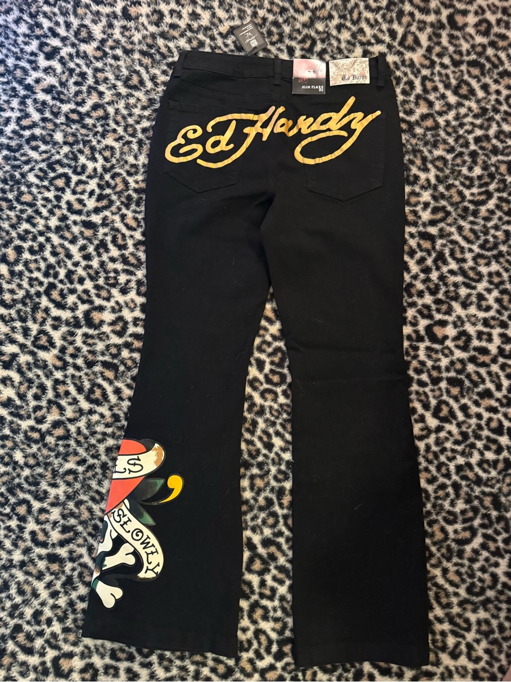 Ed Hardy Black  Pants with Gold Script Logo